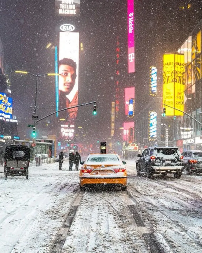 Snowfall In Times Square, New York