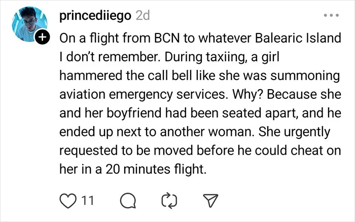 Passenger on a flight urgently hammered call bell to be moved after seating mix-up during a short 20-minute flight.