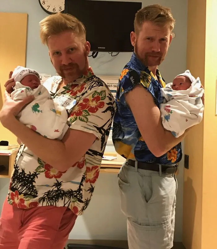 My Brother And I Became Uncles This Week To Twins. First Impressions Are Important, So Naturally We Shaved And Dressed To Impress