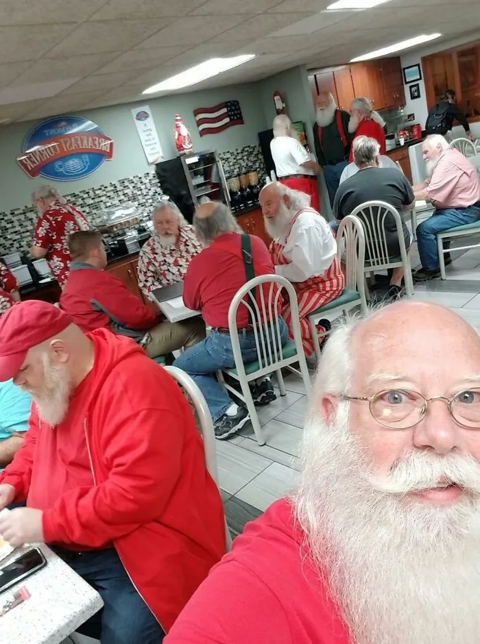 My Friend’s Dad Is At A Santa Convention, For People Who Play Santa During Christmas. This Is During Breakfast At The Hotel