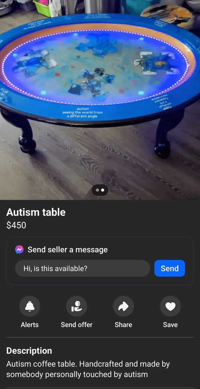 Autism Table. Handcrafted And Made By Someone Personally Touched By Autism, Whatever That Means