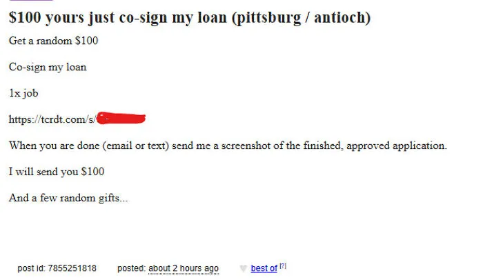 Be Liable For My $3000 Loan In Exchange For $100 Plus Gifts
