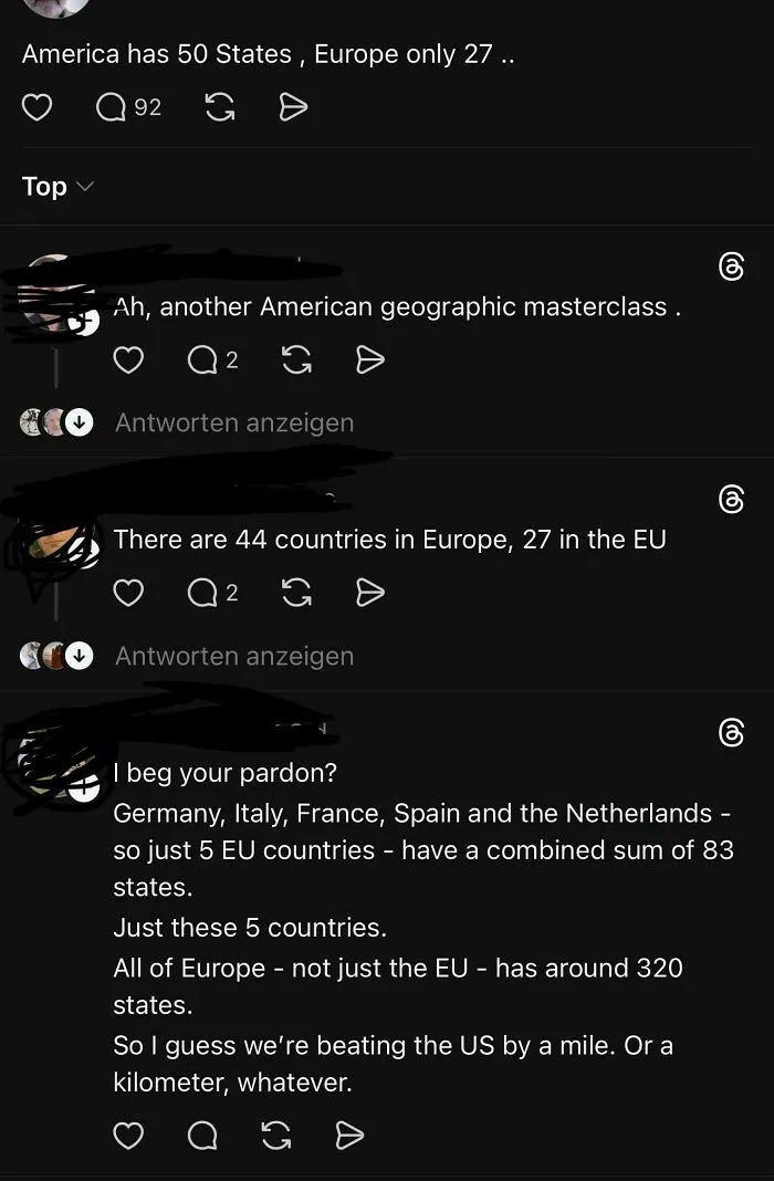 America Has 50 States. Europe Only 27