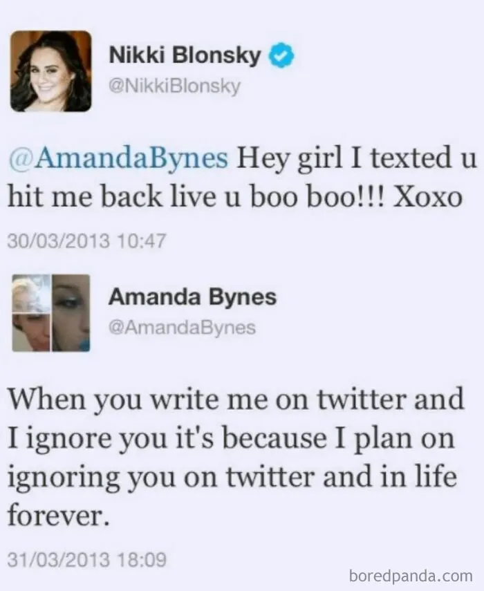 Nikki Blonsky and Amanda Bynes Twitter exchange showcasing a cringe-worthy pop culture moment online.