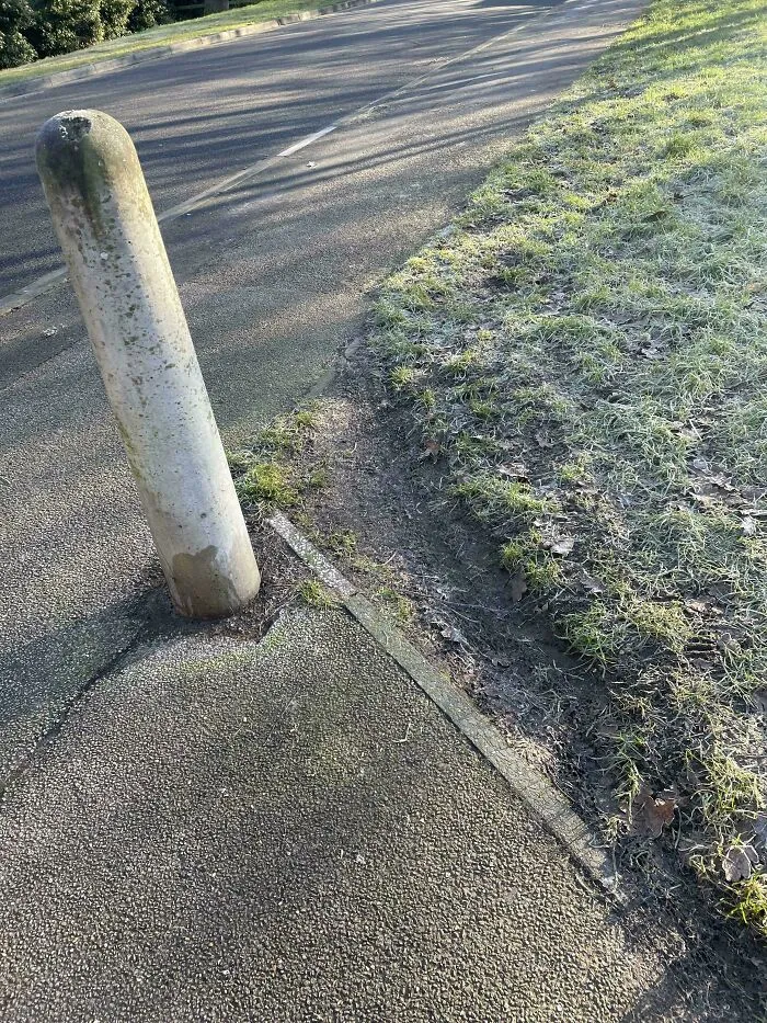Worn desire path visible beside pavement, showing how people walk differently than official city plans.