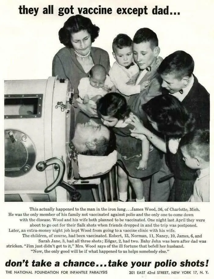 Todos se han vacunado, excepto papá... No te arriesgues, ponte la vacuna de la polio
