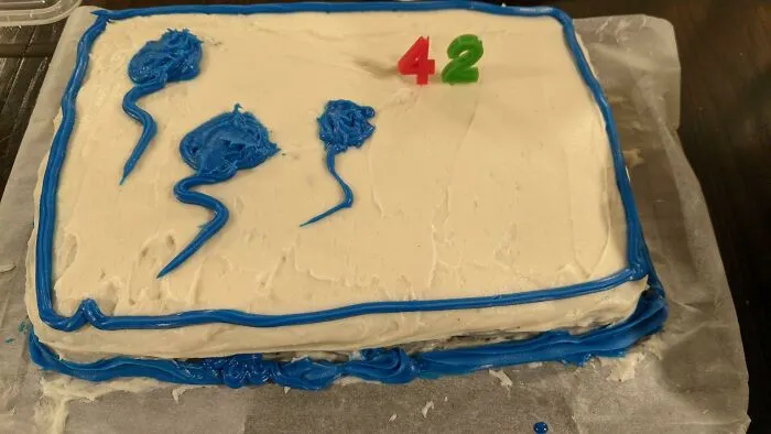 I Baked And Decorated A Cake For My Birthday. I Tried To Make Balloons And Ended Up With Swimmers On My Cake