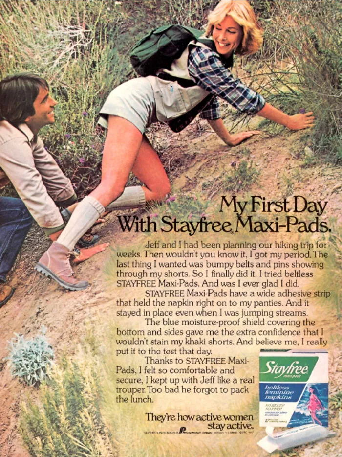 Mi primer día con las compresas maxi de Stayfree. Años 70