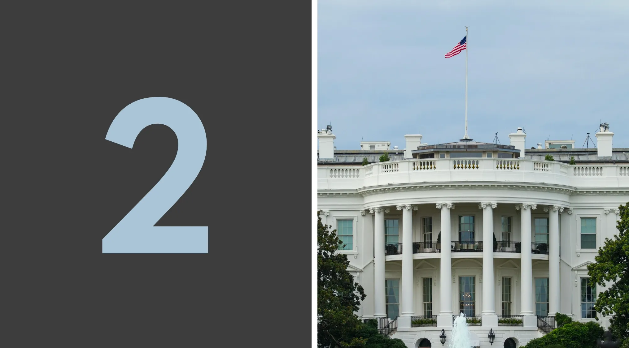 Number two on a dark background next to the White House with the American flag, representing U.S. Presidents who served two terms.
