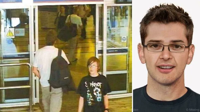 Surveillance image of a young person leaving a building linked to unsettling history and crime stories.