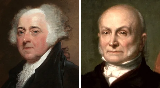 Portraits of U.S. Presidents John Adams and John Quincy Adams sharing the last name Adams, 2nd and 6th presidents.