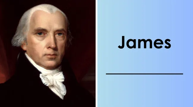 Portrait of James Madison, the 4th U.S. president, with a prompt to type in all U.S. presidents' last names.