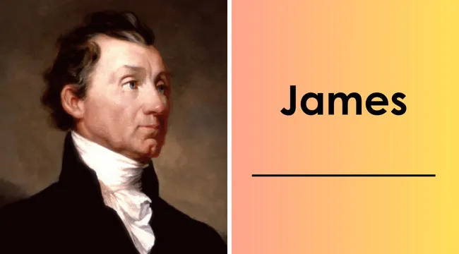 Portrait of the 5th U.S. president with the last name James displayed on a gradient background.