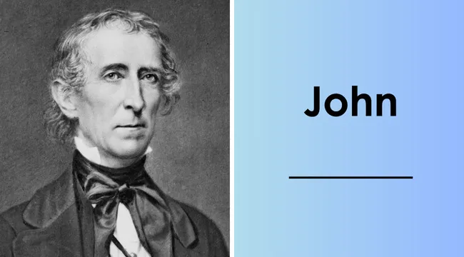 Portrait of John Tyler, the 10th U.S. president, highlighting the last names of all U.S. presidents.