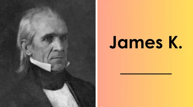 Black and white portrait of James K. Polk, 11th U.S. president, next to text prompting to type his last name.