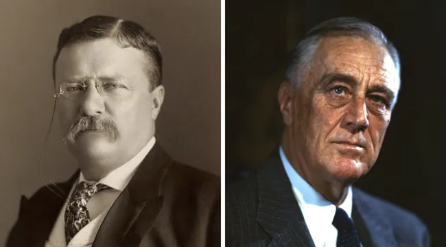 Portraits of U.S. Presidents Theodore Roosevelt and Franklin D. Roosevelt, highlighting their shared last name Roosevelt.