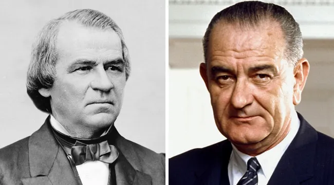 Portraits of U.S. Presidents Johnson, the 17th and 36th presidents, shown side by side in formal attire.