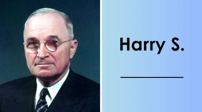Portrait of Harry S Truman with text showing the last name of the 33rd U.S. president Truman quiz question.