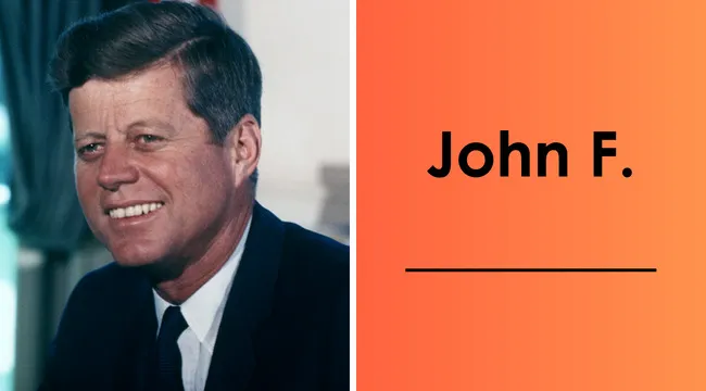 Portrait of John F. Kennedy smiling in a suit, representing the last name of the 35th U.S. president.