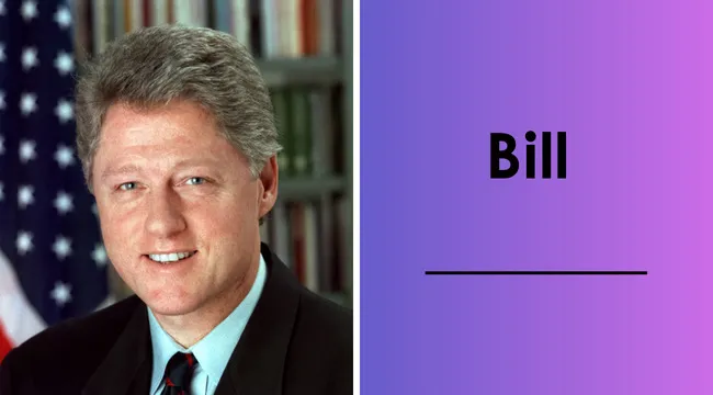 Bill Clinton portrait with American flag background, representing the last name of the 42nd U.S. president.