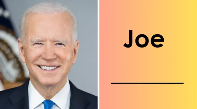Portrait of the 46th U.S. president smiling with text prompt to type in the last name Biden.