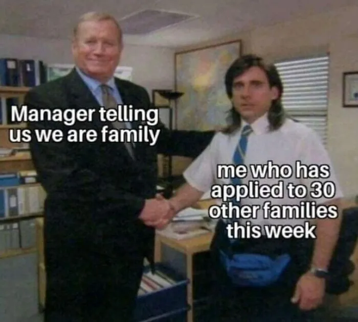 Two men shaking hands in an office with text about recruitment nightmares and applying to multiple jobs.