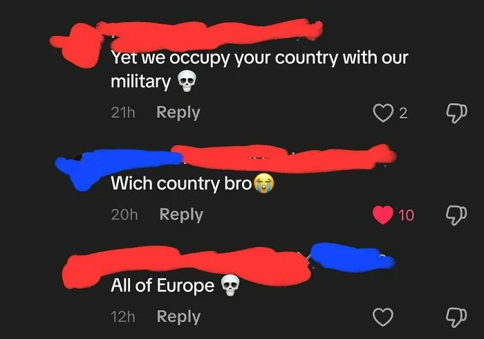 Screenshot of online comments showing dumb remarks by Americans, illustrating internet reactions to such comments.