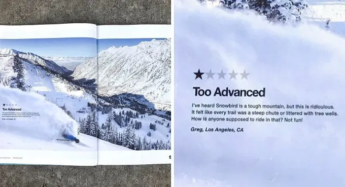 Utah Ski Resort Gets A 1-Star Review From A Guy In Los Angeles Because The Mountain Was Too Difficult. They Used The One-Star Review To Advertise It