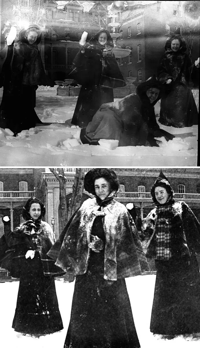 Snow Fight Between Ladies At Cumberland Valley State Normal School, Circa 1900