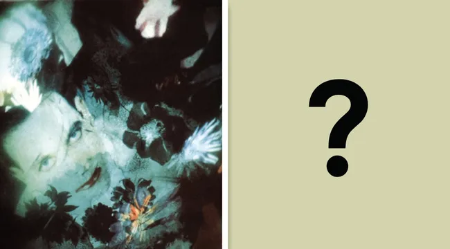 Blurred artistic album cover featuring a pale face surrounded by flowers, part of a guess the album cover quiz.
