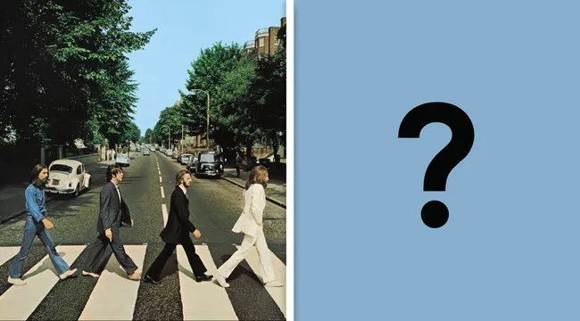 Famous 1969 album cover of four men crossing a zebra crossing, a classic guess the album cover challenge.
