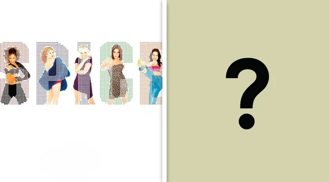 Guess the album from its cover featuring six women posing with a large question mark on a beige background.