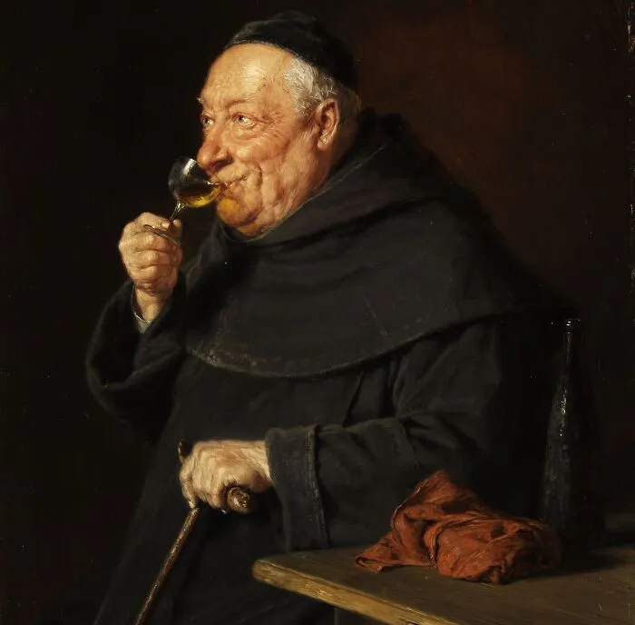 Benedictine Monk With Wine As A Morning Drink