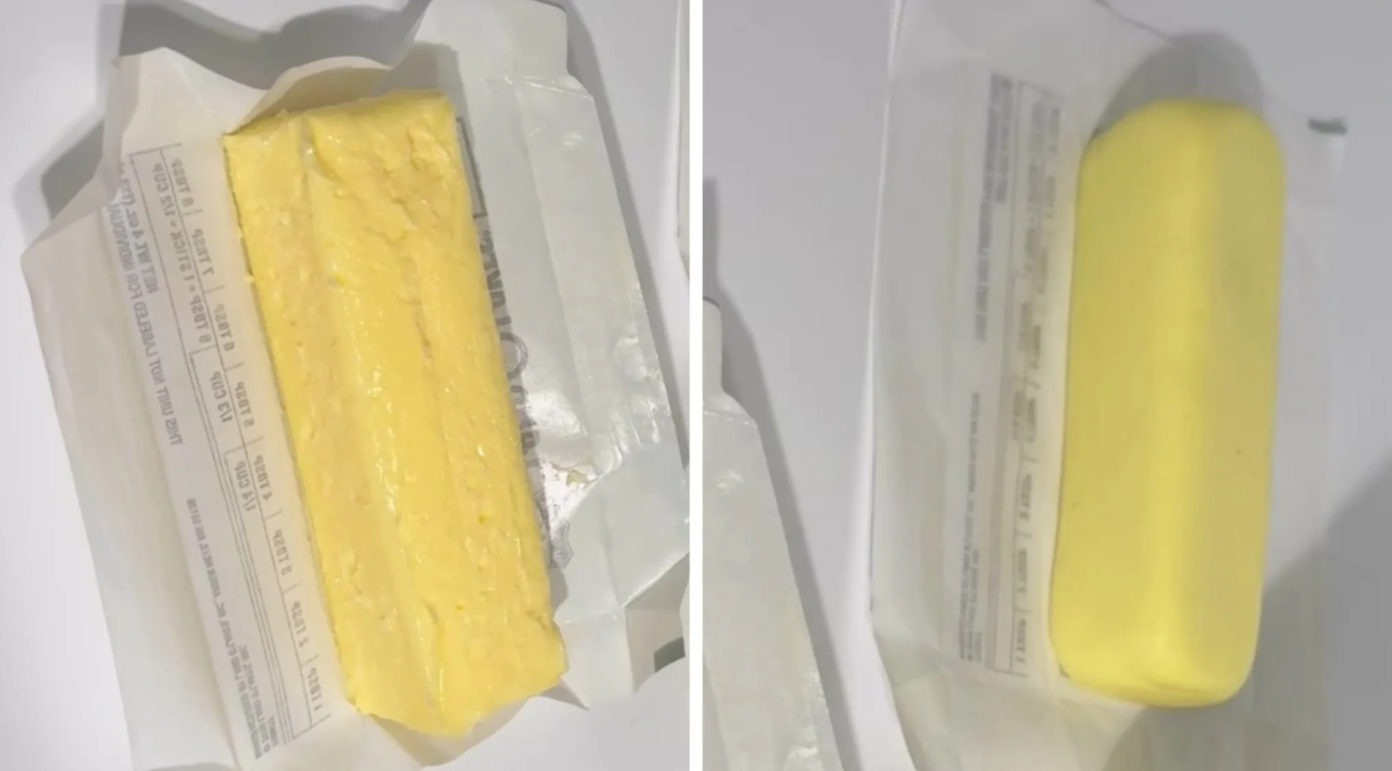 Two yellow objects side by side on wrappers, challenging viewers to identify the slime among them.