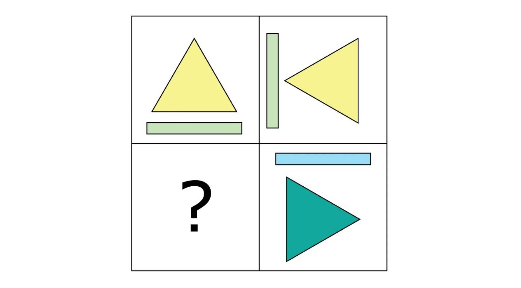 Abstract pattern puzzle with colored triangles and rectangles for adult intelligence scale IQ test.