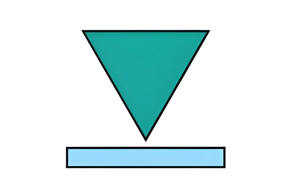 Green downward triangle above a light blue horizontal rectangle illustrating pattern completion piece A.