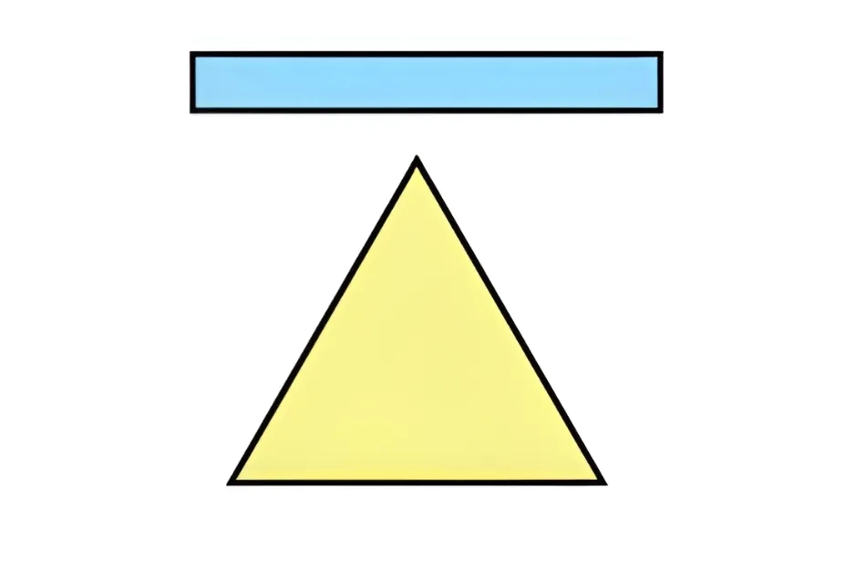 Blue rectangular shape above a yellow triangle on a white background, illustrating a visual pattern puzzle piece C.
