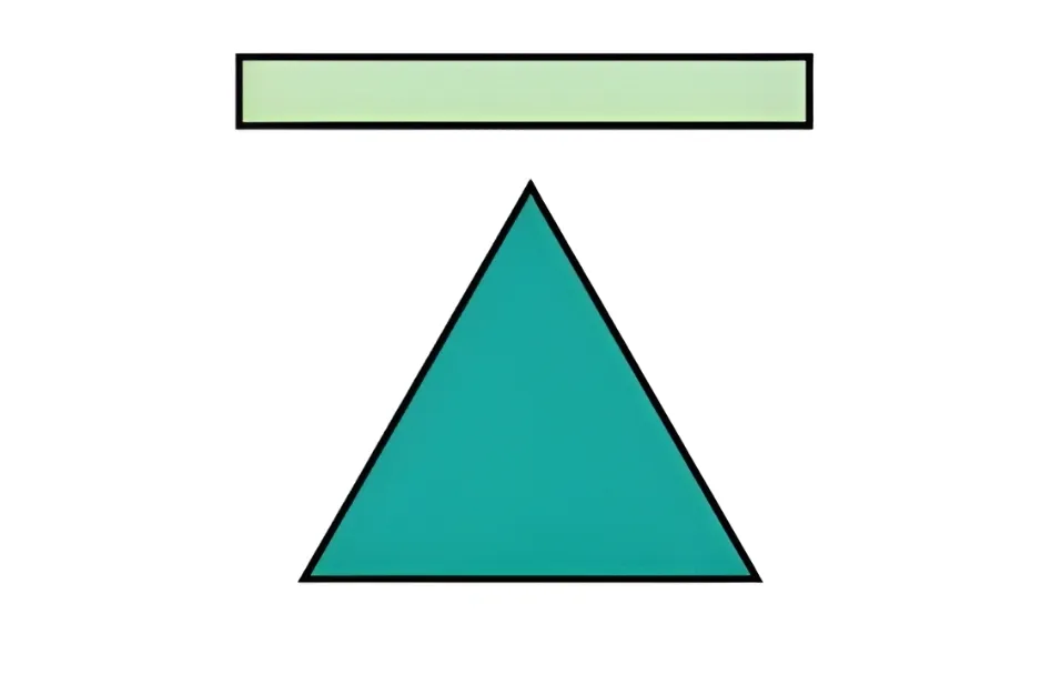 Green triangle below a light green rectangle, simple shapes used to identify which piece completes the pattern, D.