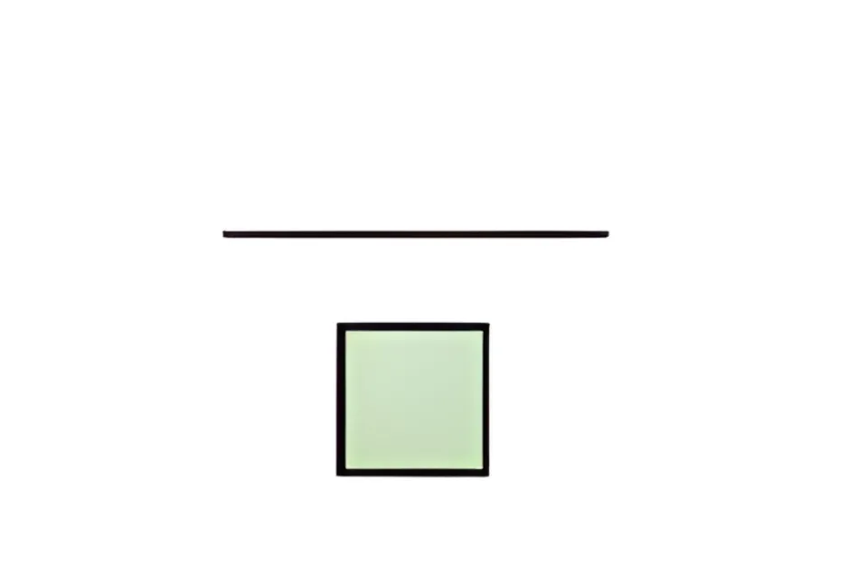 Simple pattern with a black horizontal line above a green square figure asking which figure comes next in the pattern A