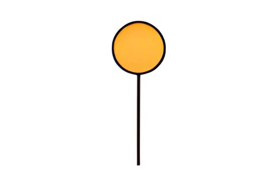 Yellow circular figure on a stick against a white background, illustrating which figure comes next in the pattern B.