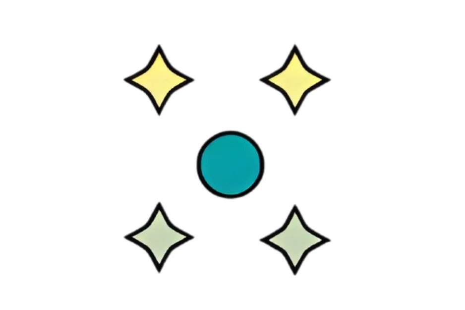 Figure A with a central blue circle and four diamond shapes around it representing scale equilibrium choice