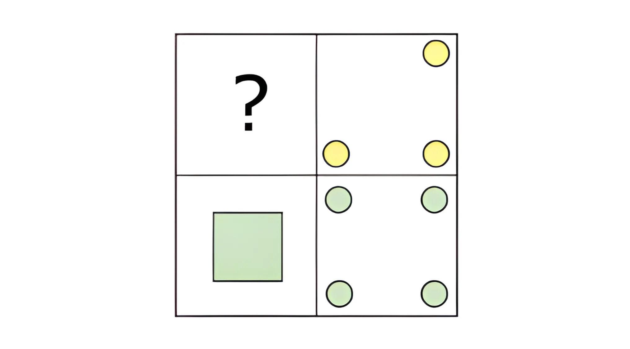 Matrix reasoning puzzle in an adult intelligence scale IQ test showing shapes with colored circles to complete the pattern.