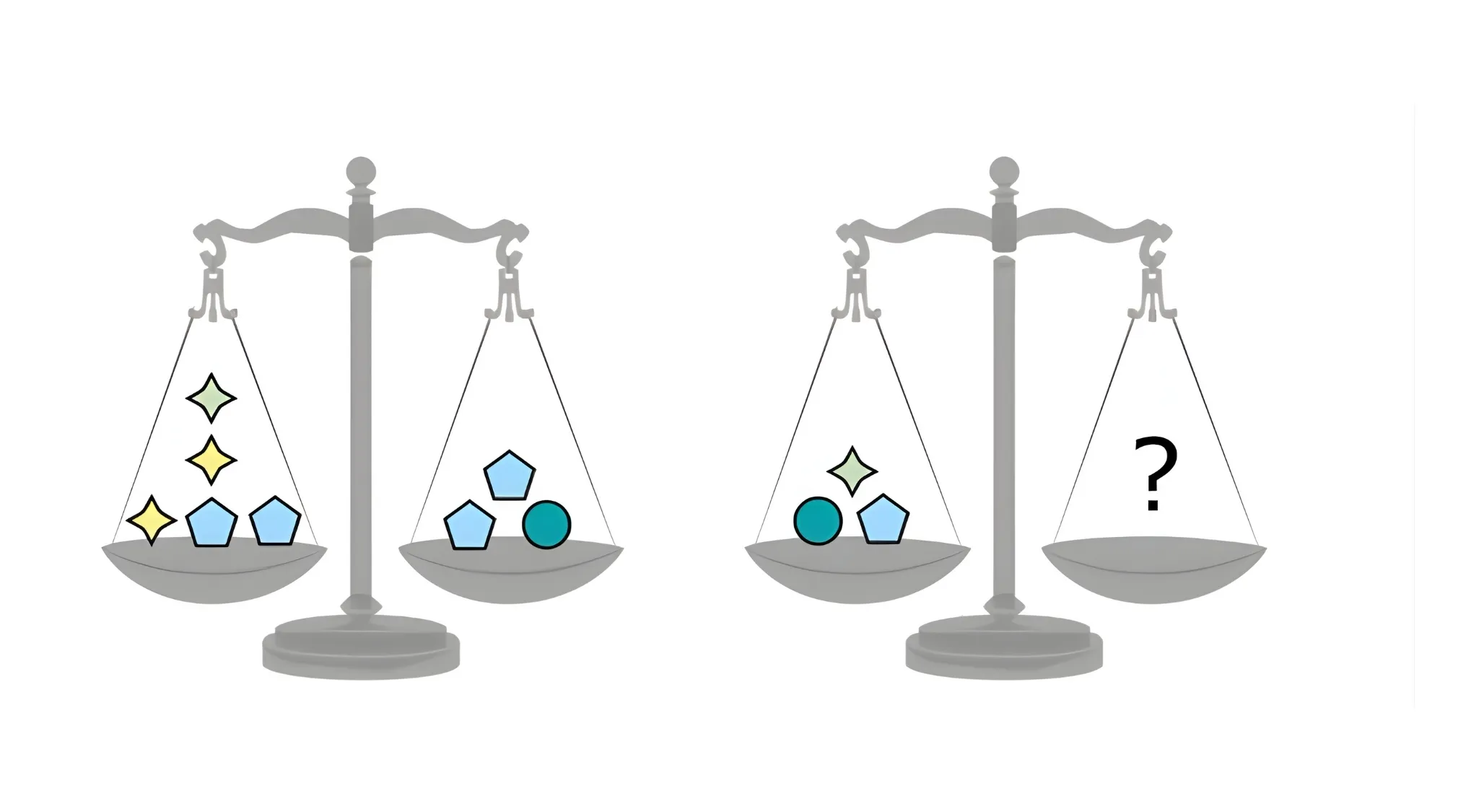 Balanced scale puzzle from an adult intelligence scale IQ test showing shapes to keep equilibrium.