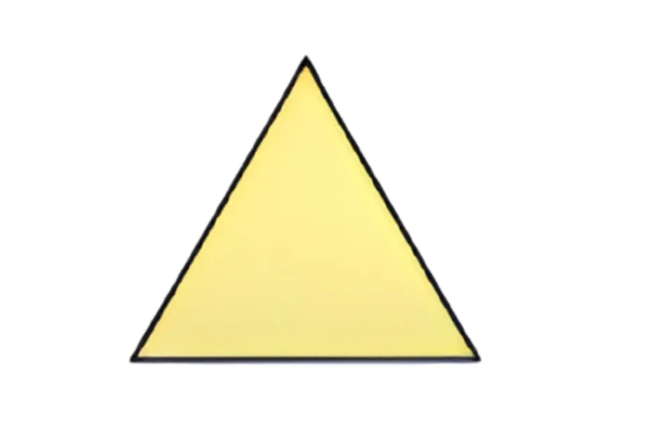 Yellow triangle figure representing option D in a matrix reasoning puzzle to complete the sequence.