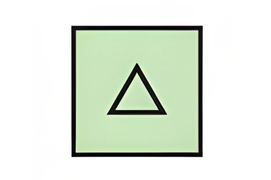 Green square with a black border containing a black outlined triangle centered inside, completing the matrix puzzle B.