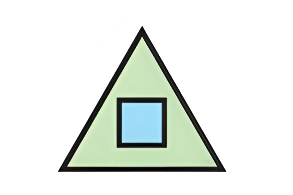 Green triangle with a centered blue square outlined in black, part of an image matrix puzzle asking which image completes the matrix C