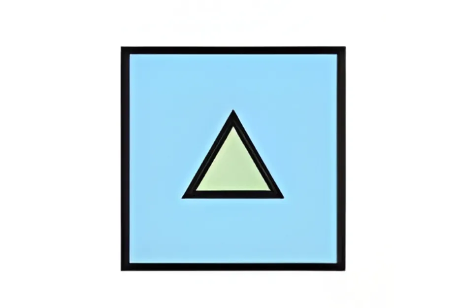Triangle shape with black border inside a blue square, part of a pattern to complete the matrix D puzzle.