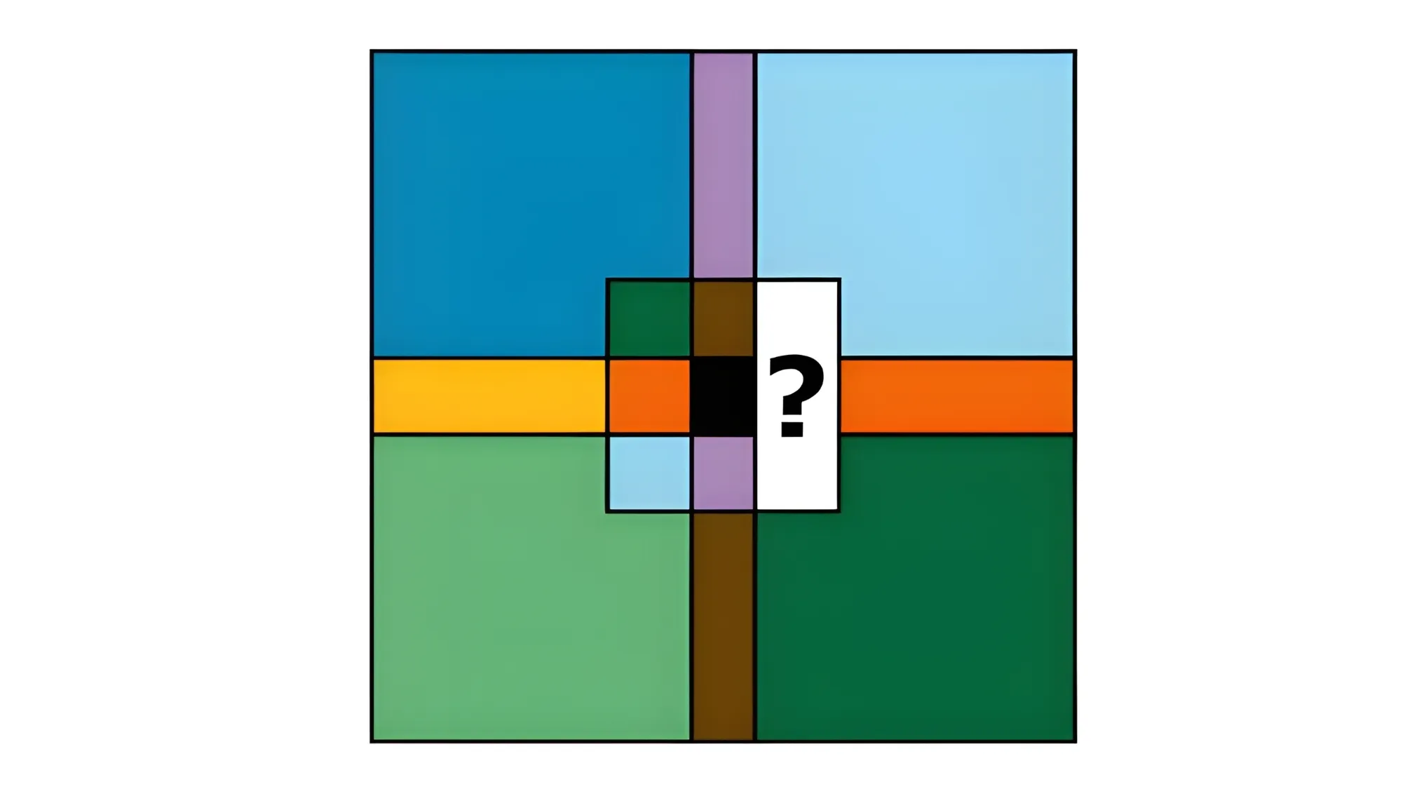 Abstract colored rectangles puzzle with a missing piece, designed for adult intelligence scale IQ test challenges.