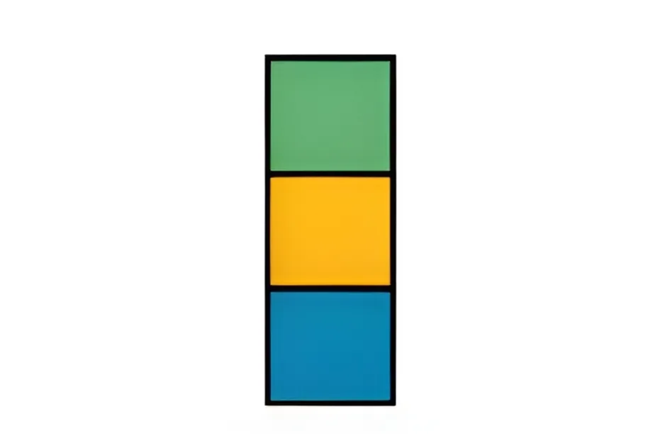 Three vertically stacked colored rectangles in green, yellow, and blue for puzzle completion observation.