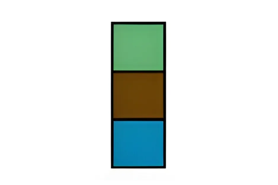 Vertical rectangle with three colored sections in green, brown, and blue, used to observe and choose the colored rectangle D.